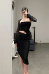 Un Morceau elastic lace asymmetric tube top UM231SZ20 black PUM38